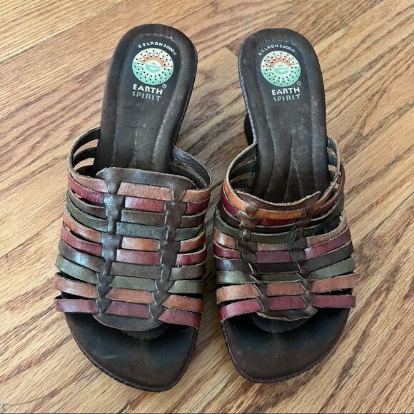 Earth Spirit Birch Leather Boho Colorful Sandals Size 9.5 - Picture 1 of 10